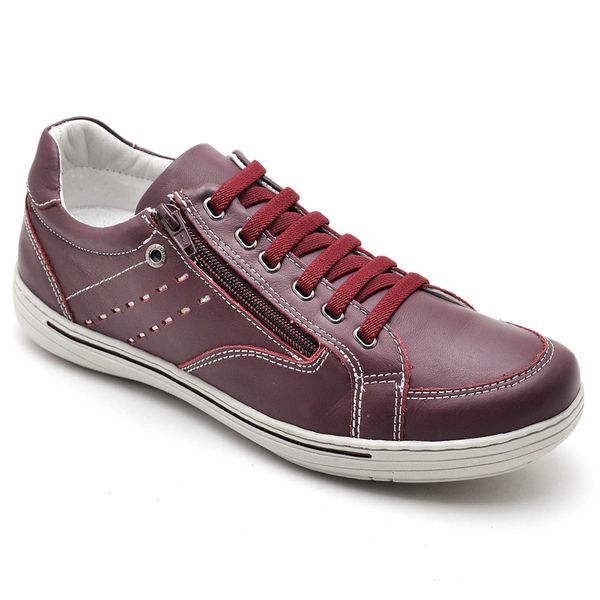Sapatênis Masculino Couro Bordô Comfort 3009