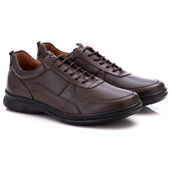 Sapato Comfort Masculino Em Couro Café 031
