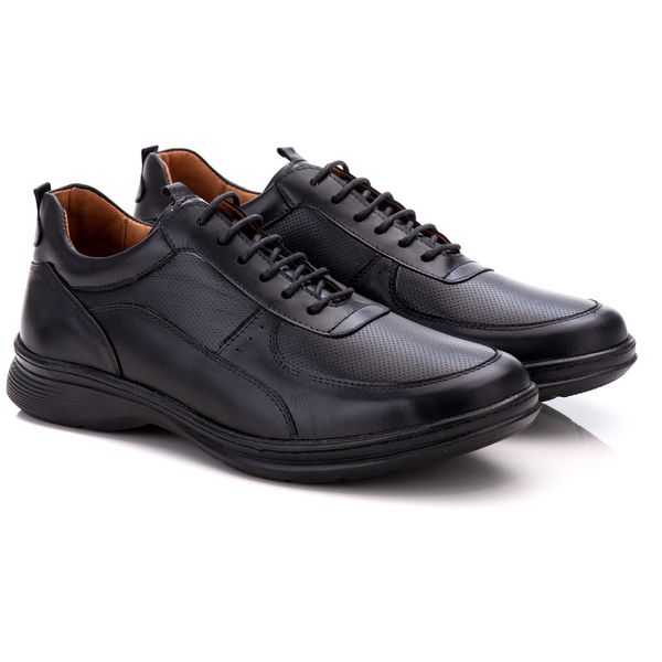 Sapato Comfort Masculino Em Couro Preto 031