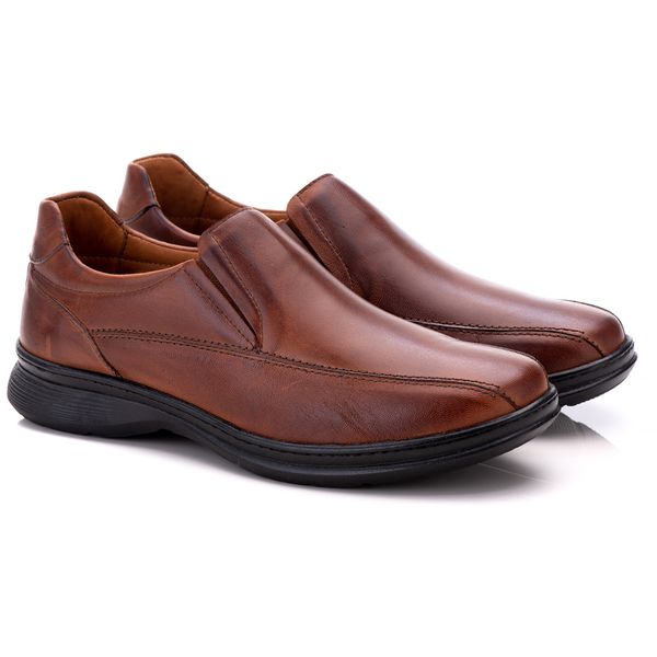 Sapato Social Comfort Masculino em Couro Pinhão 030