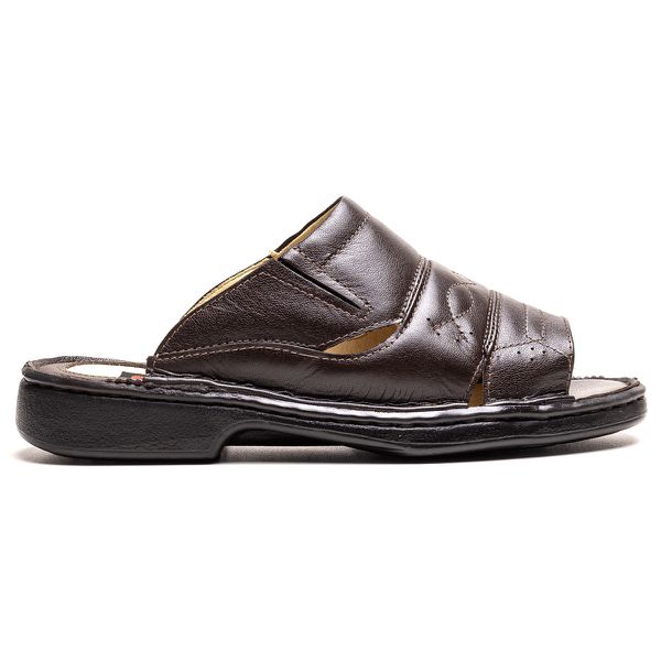 Chinelo Comfort Ransterine Masculino em Couro Café