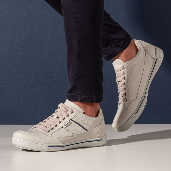 Sapatênis Masculino Couro Ransterine Gelo/Azul Comfort