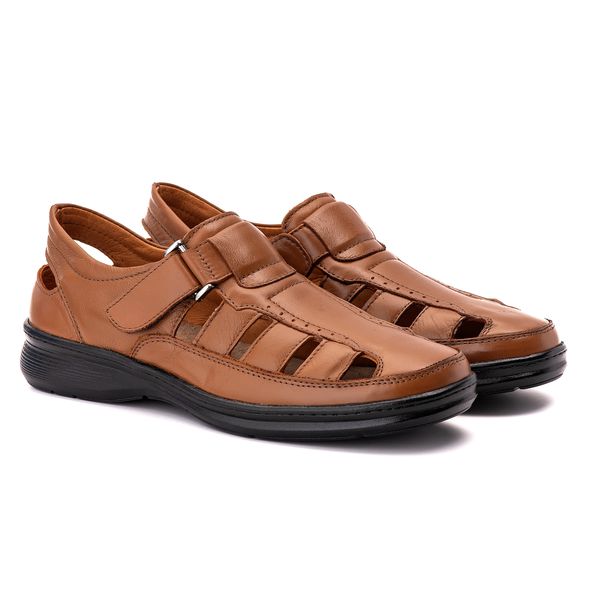 Sandália Comfort Masculino em Couro Caramelo