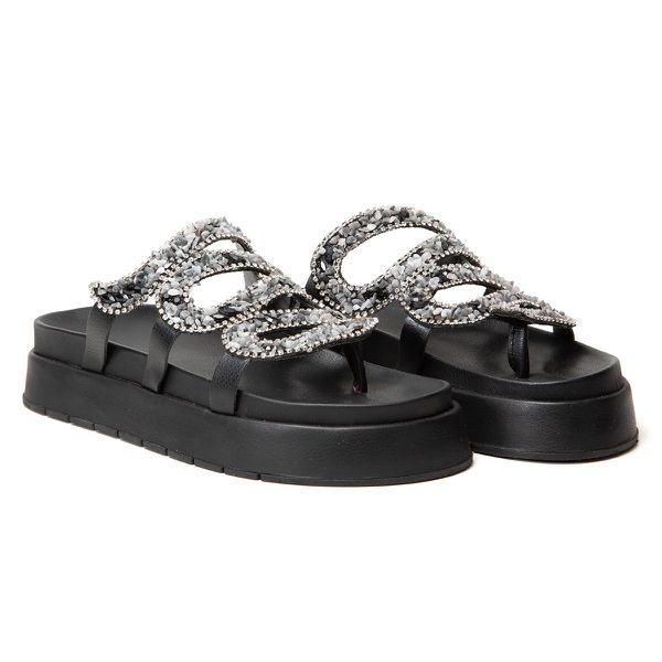 Sandália Papete Com Pedraria Snake Rast Shoes Confort – Preto