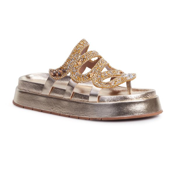 Sandália Papete Com Pedraria Snake Rast Shoes Luxo – Dourado