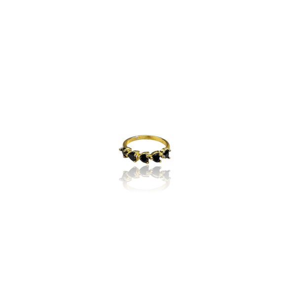 Anel Cinco Corações Preto Zircônia Banhado A Ouro 18k