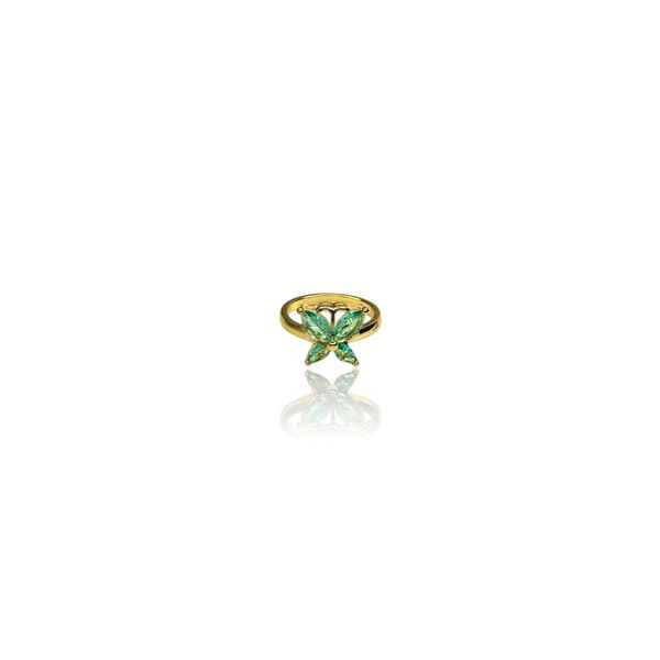 Anel Borboleta Verde Zircônia Banhado A Ouro 18k