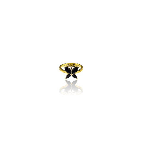 Anel Borboleta Preto Zircônia Banhado A Ouro 8k