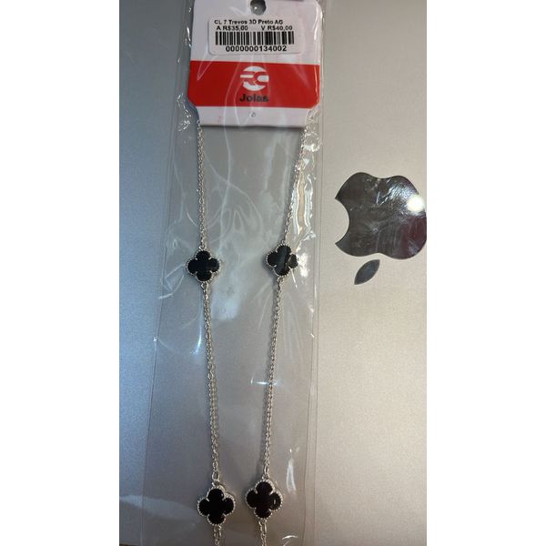 Corrente Sete Trevos 3D Preto Banhado A Prata 925