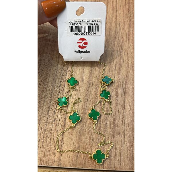 Corrente Sete Trevos Do Verde Banhado A Ouro 18k