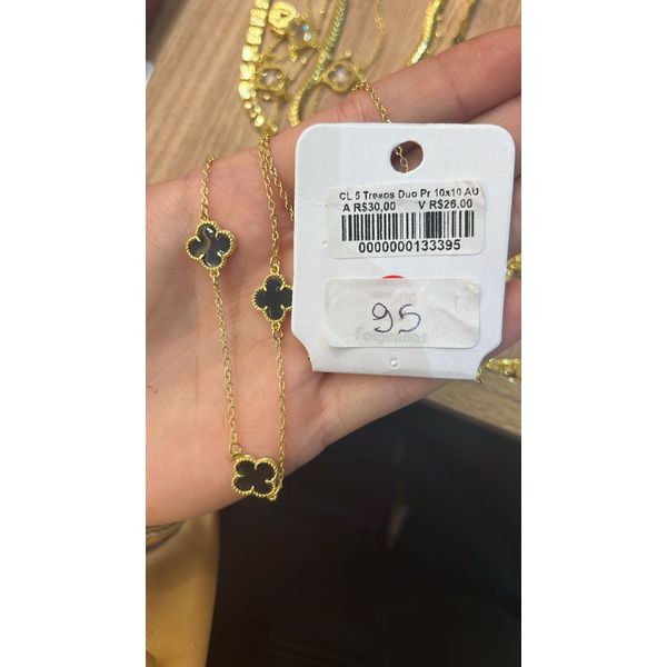 Colar Cinco Trevo Duo Preto Banhado A Ouro 18K