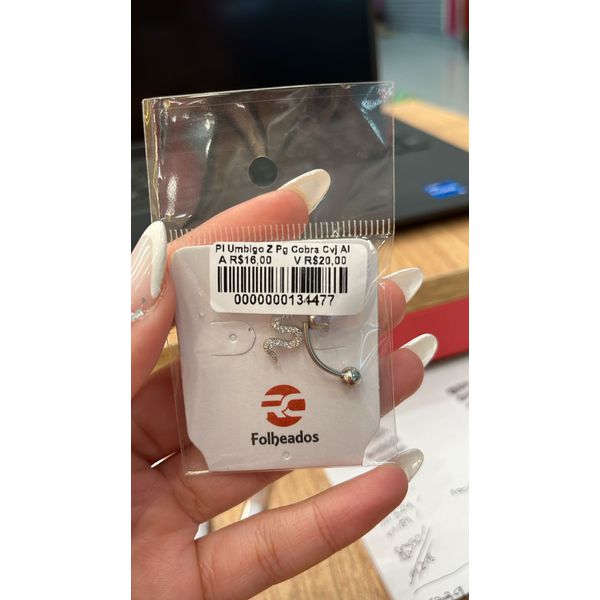Piercing Umbigo Zircônia Pingente Cobra Cravejado Aço Inoxidável