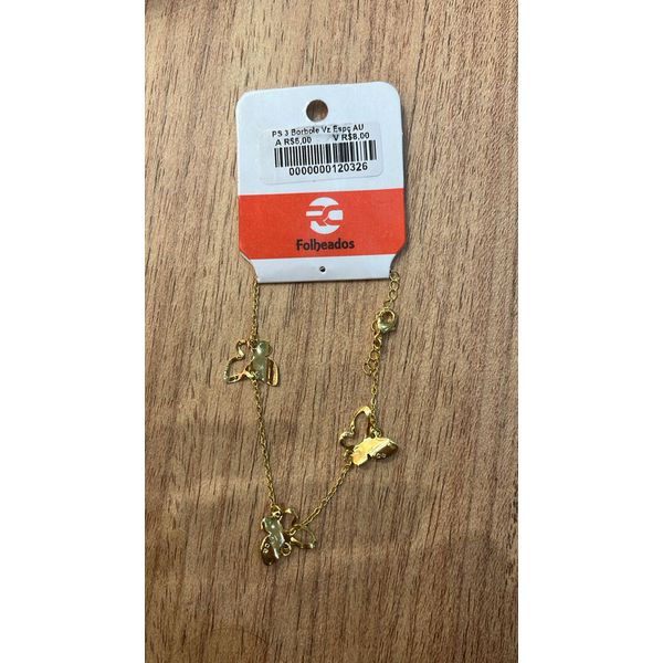 Pulseira Três Borboleta Vazado Espaçada Banhado A Ouro 18K
