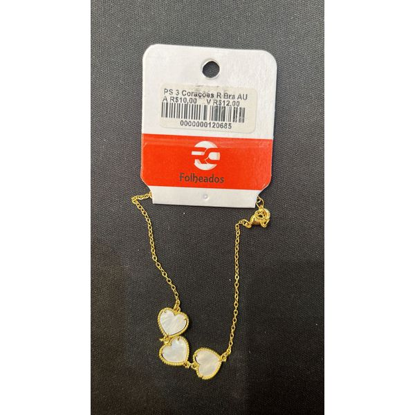 Pulseira Três Corações Resina Branca Banhado A Ouro 18K
