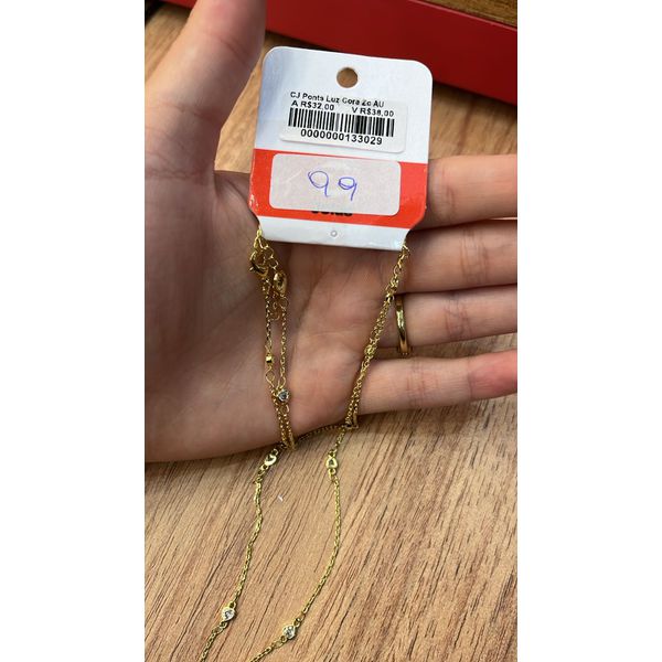Conjunto Pontos Luz Coração Zircônia Banhado A Ouro 18K