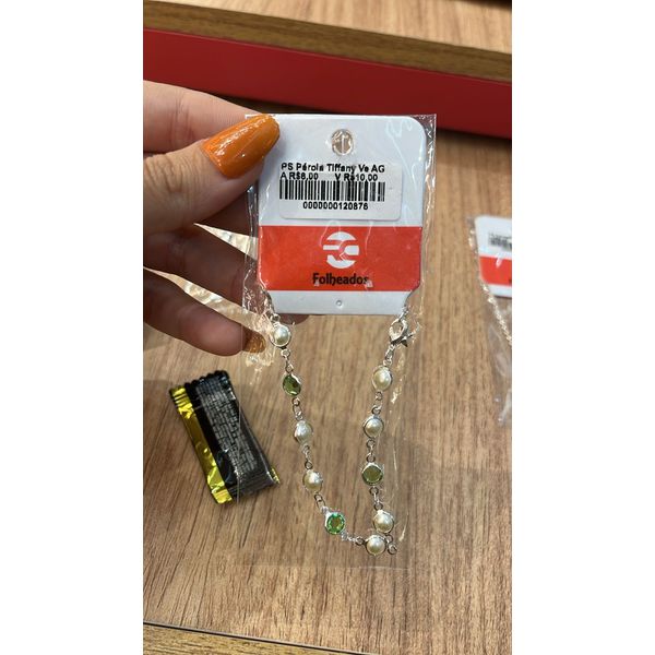 Pulseira Pérola Tiffany Verde Banhado A Prata 925