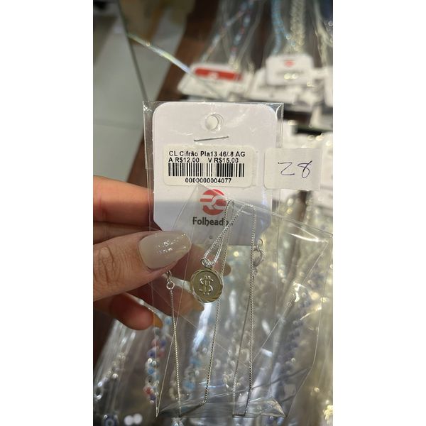 Colar Cifrão Placa 13 Banhado A Prata 925