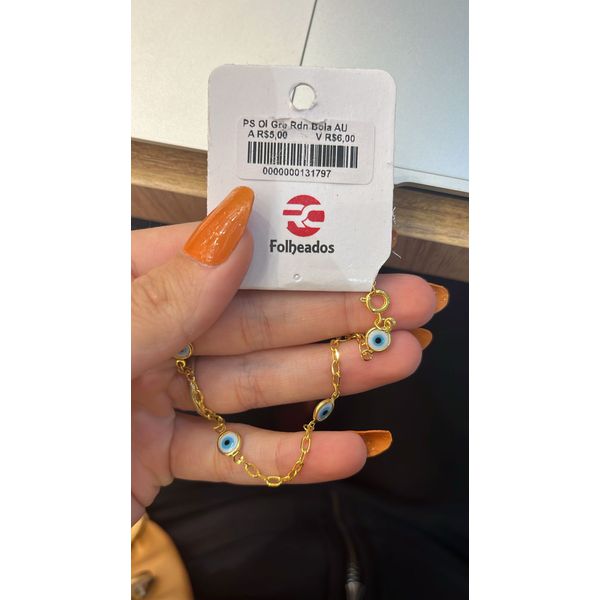 Pulseira Olho Grego Redondo Bola Banhado a Ouro 18K