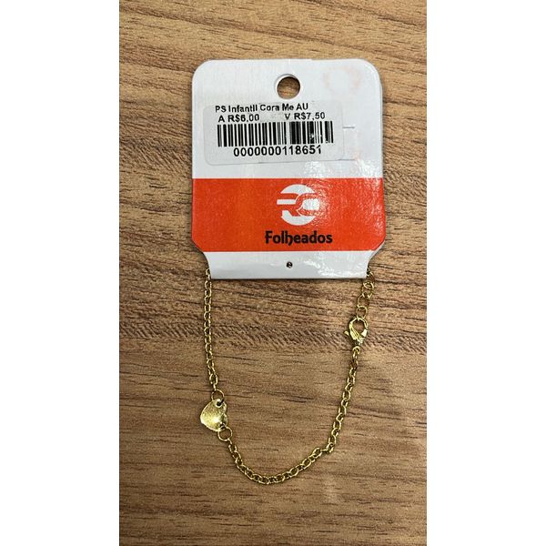 Pulseira Infanti Coração Meio Banhado a Ouro 18K