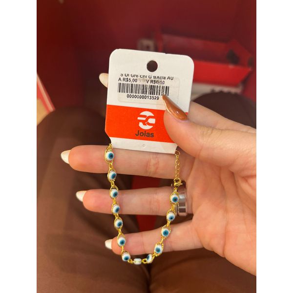 Pulseira Olho Grego Branco Azul Claro Banhado A Ouro 18k