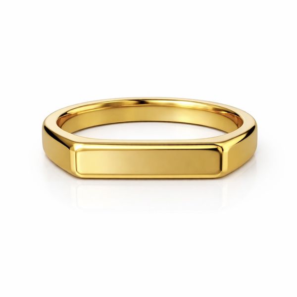 Anel Reto Retangular Liso Aço Dourado