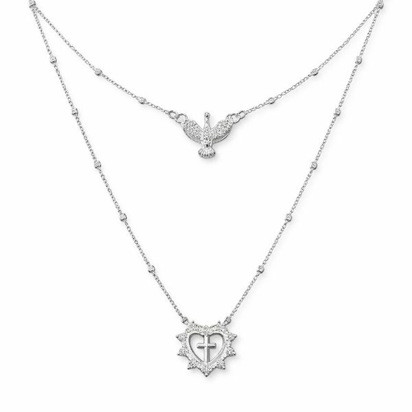 Colar Esca Espírito Santo Cruz Cravejado Banhado a Ouro 18K