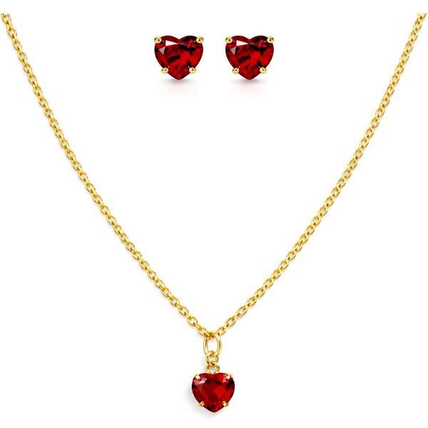 Conjunto Coração Vermelho Zicônia Banhado a Ouro 18K