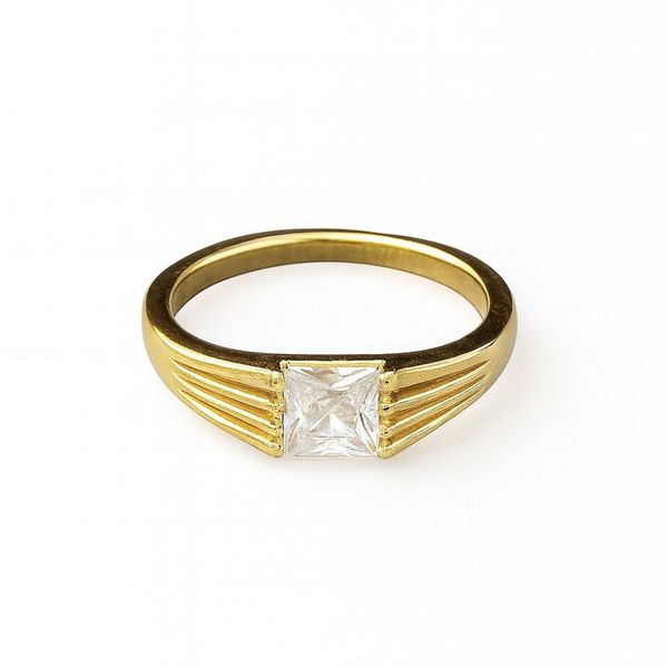 Anel Pedra Quadrada Cristal Zircônia Banhado a Ouro 18K