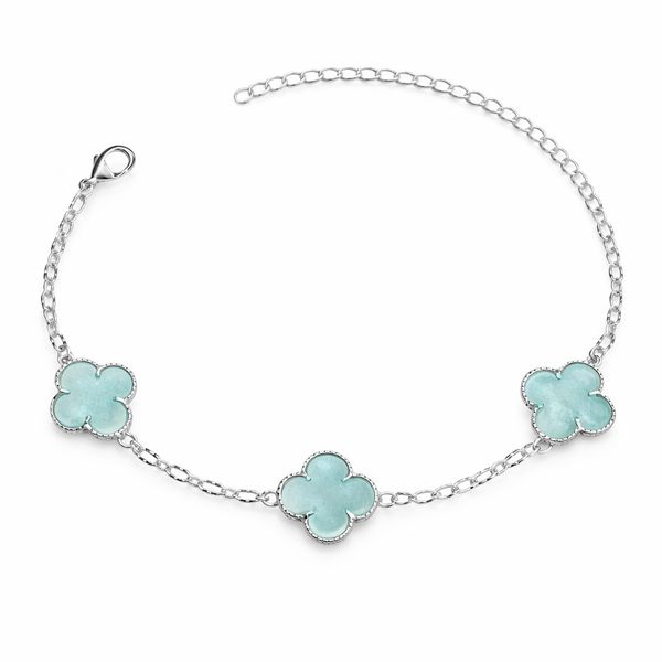 Pulseira Três Trevo Azul Água 15m Banhado A Prata 925.