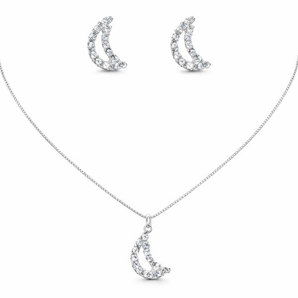 Conjunto Meia Lua Veneziana Stras 46/0.8 Banhado a Prata 925