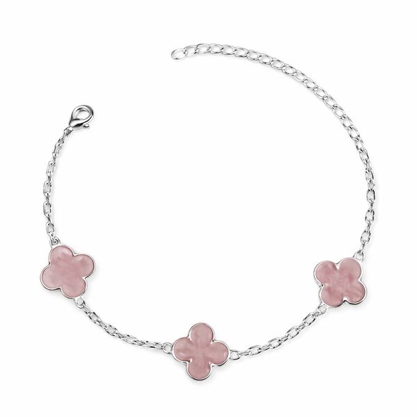 Pulseira Três Trevo Rosa 15m Banhado A Prata 925.