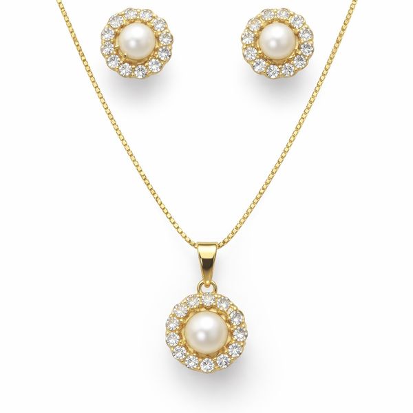 Conjunto Pérola Vovó Strass Banhado A Ouro 18K