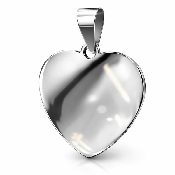 Pingente Placa Coração Liso 32 Milímetros Aço Inoxidável