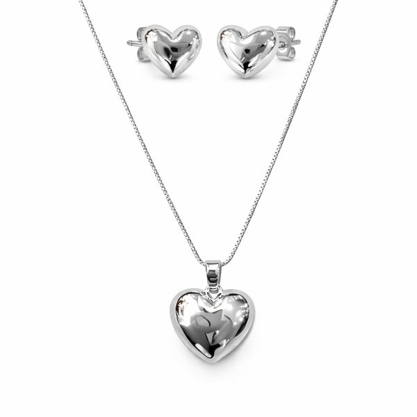 Conjunto Coração Abaulado Hipoalergênico Banhado a Ouro 18K