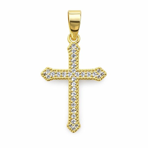 Pingente Cruz Cravejado Banhado a Ouro 18K