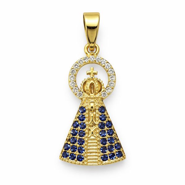 Pingente Nossa Senhora Cravejado Banhado a Ouro 18K