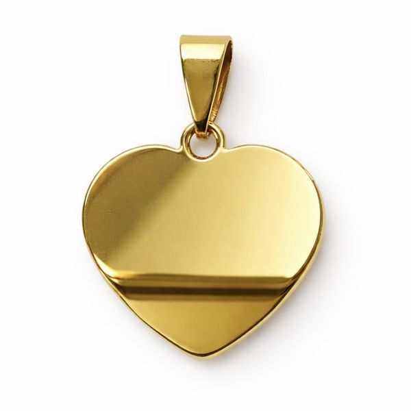 Pingente Placa Coração Liso Aço Dourado