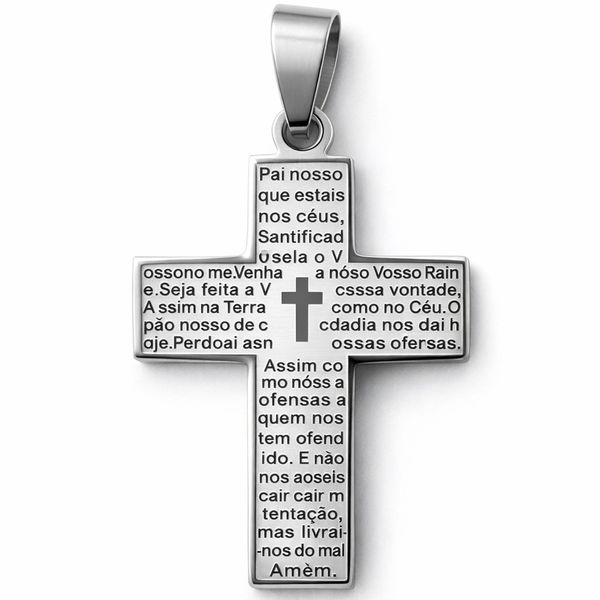 Pingente Cruz Pai Nosso Aço Inoxidável 