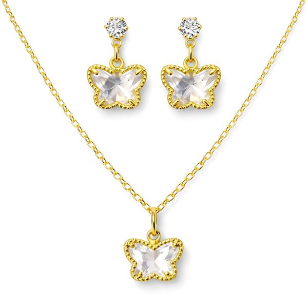 Conjunto Borboleta Cristal Banhado a Ouro 18K