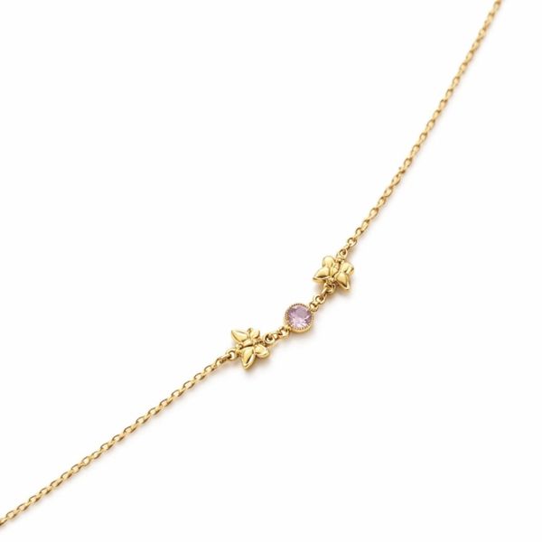 Tornozeleira Borboleta Tiffany Rosa Entremeio Banhado a Ouro 18K