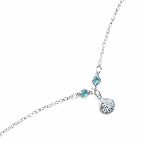 Tornozeleira Concha Pendurada Tiffany Azul Banhada a Prata 925
