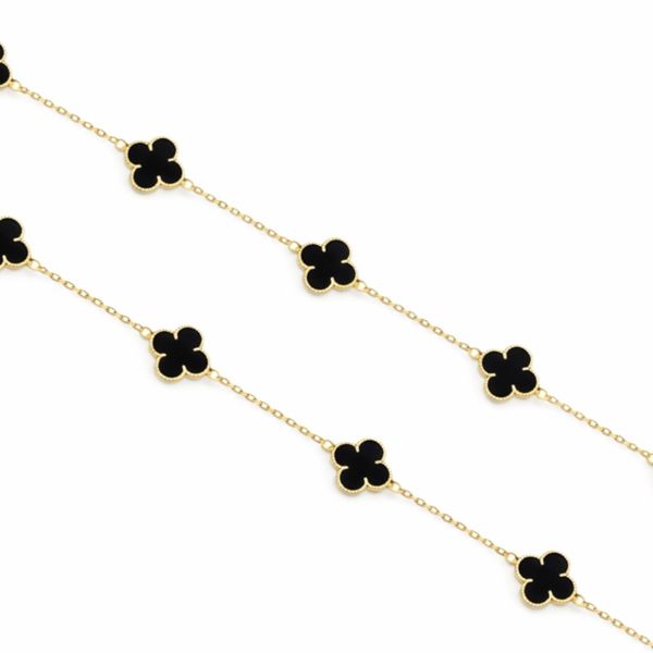 Corrente 7 Trevos Preto Banhado a Ouro 18K