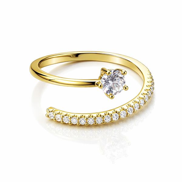 Anel Solitário Volta Regulável Cristal Cravejado Banhado a Ouro 18K