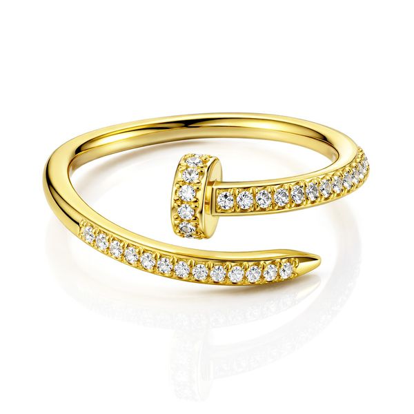 Anel Prego Cartier Regulável Cristal Cravejado Banhado a Ouro 18K 