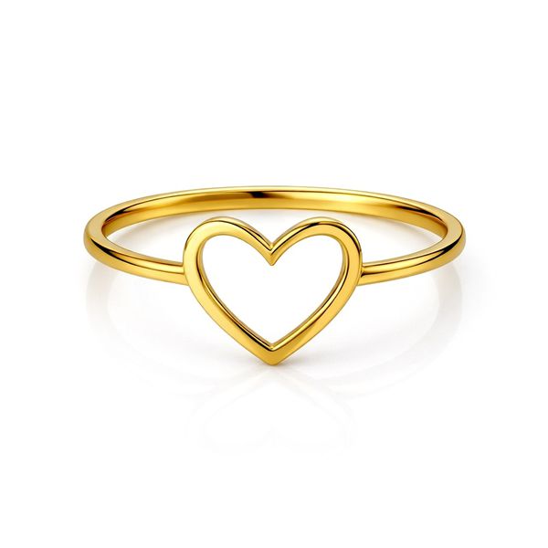 Anel Coração Vazado Aço Dourado