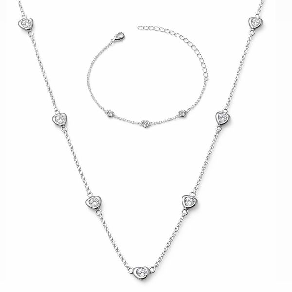 Conjunto Pontos Luz Coração Zircônia Banhado a Prata 925