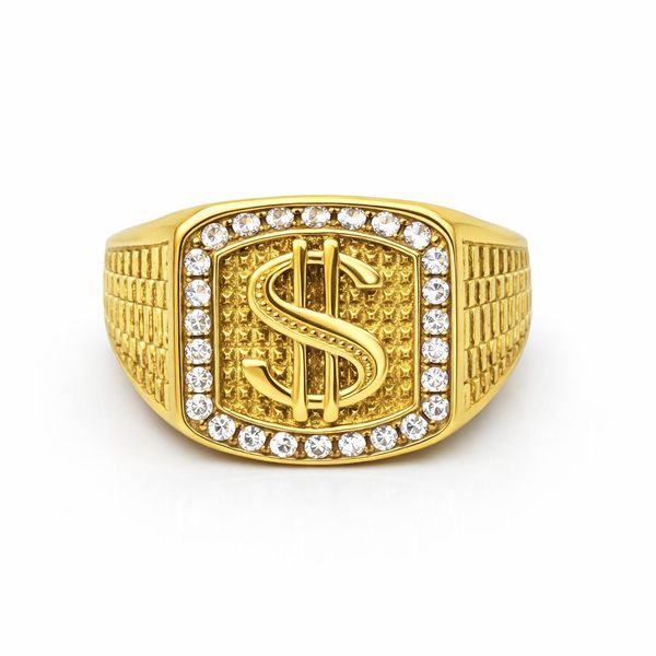 Dedeira Cifrão Quadrada Oval Cravejado Aço Dourado