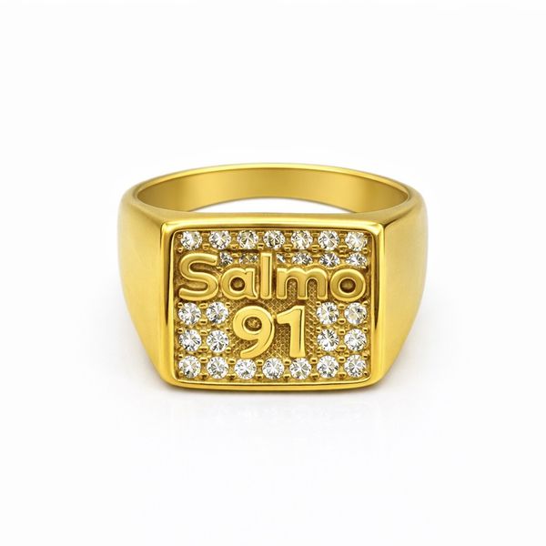 Dedeira Salmos 91 Quadrada Cravejada Aço Dourado