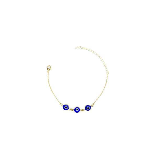 Pulseira Olho Grego Trio Azul Escuro Banhado A Ouro 18K