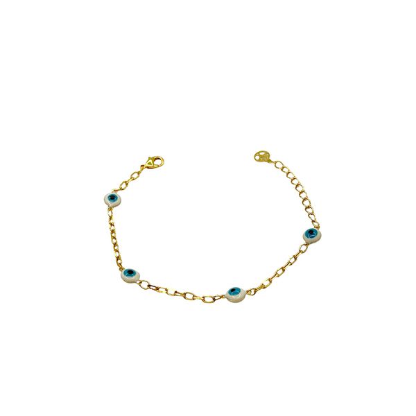 Pulseira Olho Grego Redondo Azul Claro Banhado A Ouro 18K